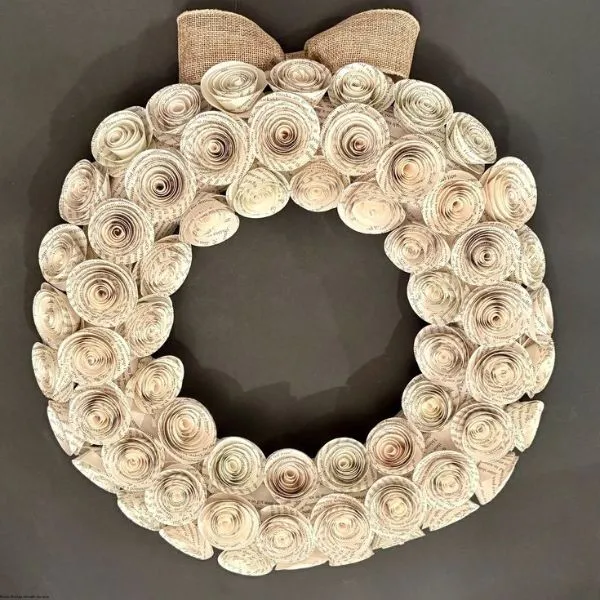 Neutral paper rose wreath - elegant spring decor ideas with handcrafted design